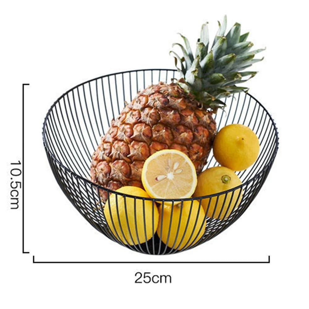 002D053 Metal Fruit Basket Iron Wire Round Fruit Bowl for Kitchen Countertop - Black - 6