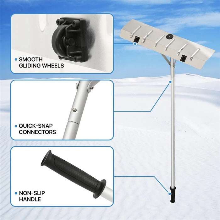 Adjustable Roof Snow Rake with Wheels Aluminum Telescoping Handle Snow Scraper - Blue - 5