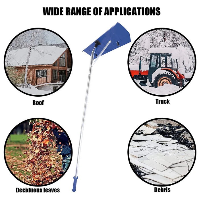 Adjustable Roof Snow Rake with Wheels Aluminum Telescoping Handle Snow Scraper - Blue - 7