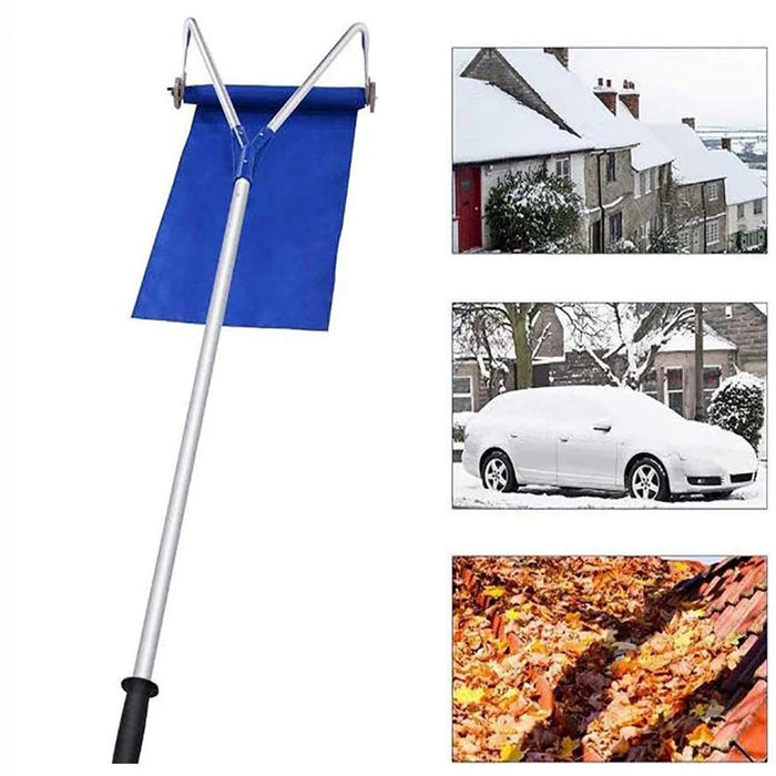 Aluminum Pole Roof Snow Removal Rake Retractable Oxford Cloth Snow Scraper - Blue - 2