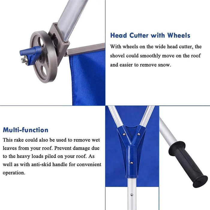 Aluminum Pole Roof Snow Removal Rake Retractable Oxford Cloth Snow Scraper - Blue - 6