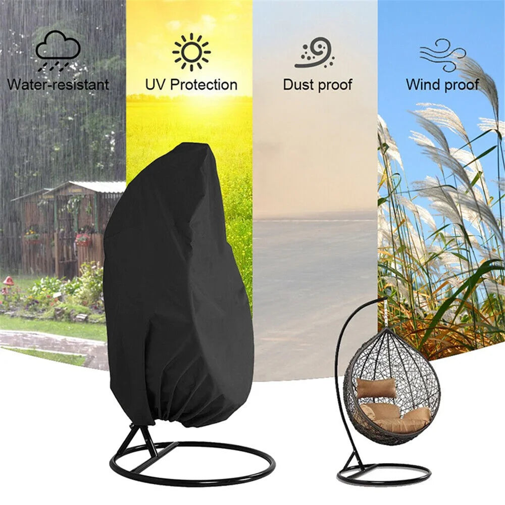 230x200cm UV Protection Swing Egg Chair Cover Outdoor Garden Terrace Dustproof Sunscreen Furniture Chair Dust Cover - Black - 3