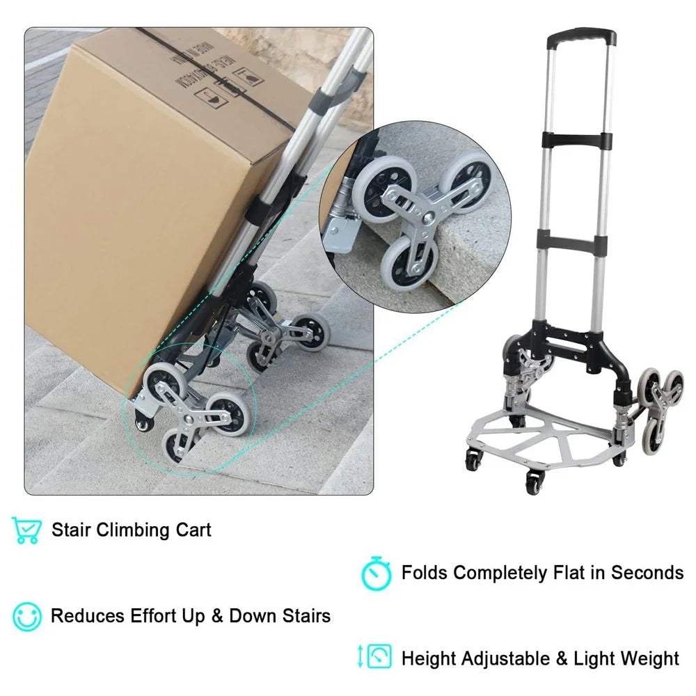 Heavy Duty Dolly Cart Folding Stair Climbing Hand Truck Trolley with 6 Wheels and Telescoping Handle - 2