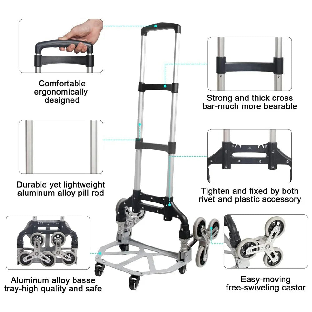 Heavy Duty Dolly Cart Folding Stair Climbing Hand Truck Trolley with 6 Wheels and Telescoping Handle - 4