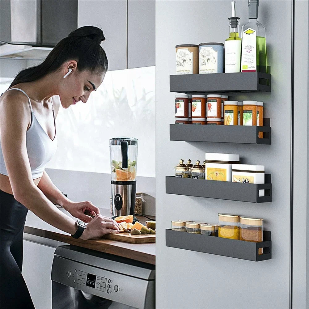 4Pcs / Set Magnetic Spice Storage Rack for Refrigerator and Oven Fridge Organizer Shelf - 3