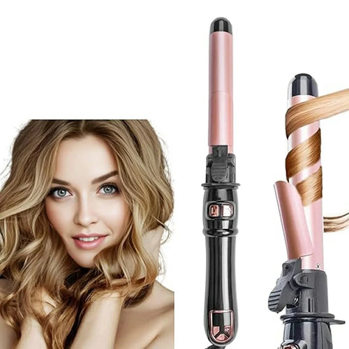 Rotating Curling Iron Professional Automatic Wave Hair Curling Wand Fast Heating Hair Curler - Pink+Black - 1