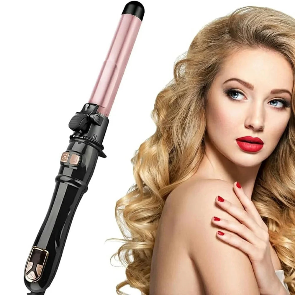 Rotating Curling Iron Professional Automatic Wave Hair Curling Wand Fast Heating Hair Curler - Pink+Black - 2