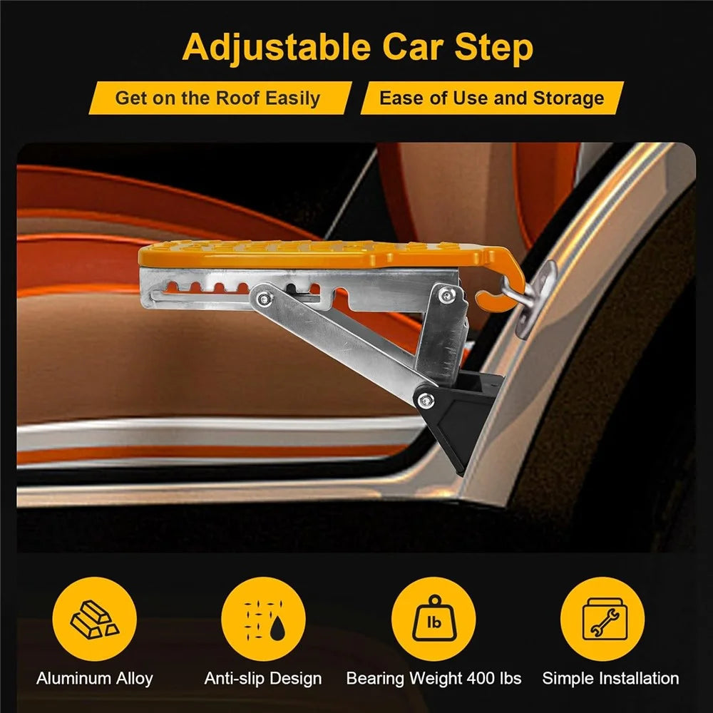 Universal Car Door Step SUV Truck Foldable Door Latch Step with Adjustable Angle for Car Roof Access - Orange - 2