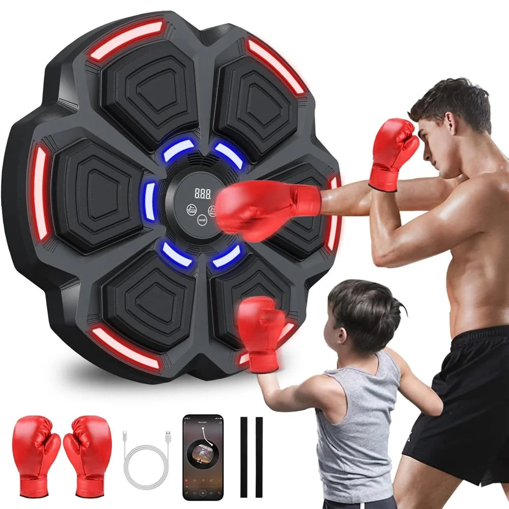 Smart Boxing Trainer with Boxing Gloves Wall Mounted Music Boxing Target Digital Punching Equipment (The Pattern on the Gloves is random) - 1