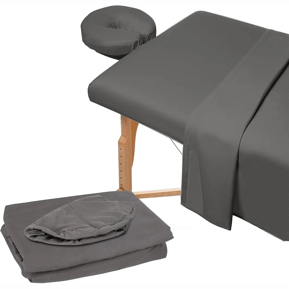 3Pcs / Set Soft Microfibre Massage Table Sheet Fitted Sheet Face Rest Cover for Spa Beauty - Dark Grey - 1