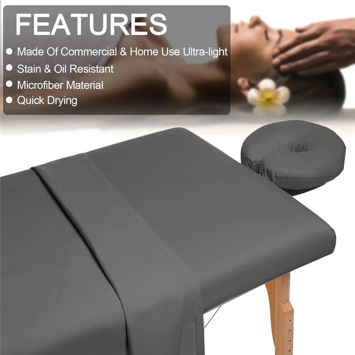 3Pcs / Set Soft Microfibre Massage Table Sheet Fitted Sheet Face Rest Cover for Spa Beauty - Dark Grey - 2