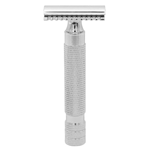 Flat Bottom Safety Razor Double Edge Barber Shaver with Textured Handle for Close Shaving - 1