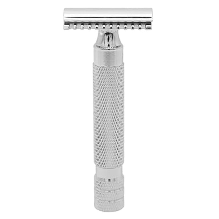 Flat Bottom Safety Razor Double Edge Barber Shaver with Textured Handle for Close Shaving - 1