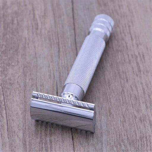 Flat Bottom Safety Razor Double Edge Barber Shaver with Textured Handle for Close Shaving - 2
