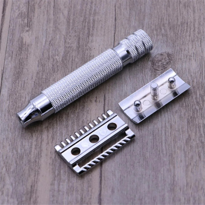 Flat Bottom Safety Razor Double Edge Barber Shaver with Textured Handle for Close Shaving - 5