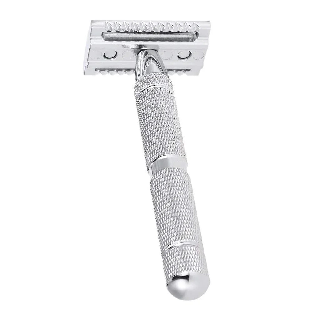 Rounded Bottom Stainless Steel Barber Razor with Knurled Handle Comfortable Grip Shaver for Home / Salon - 1