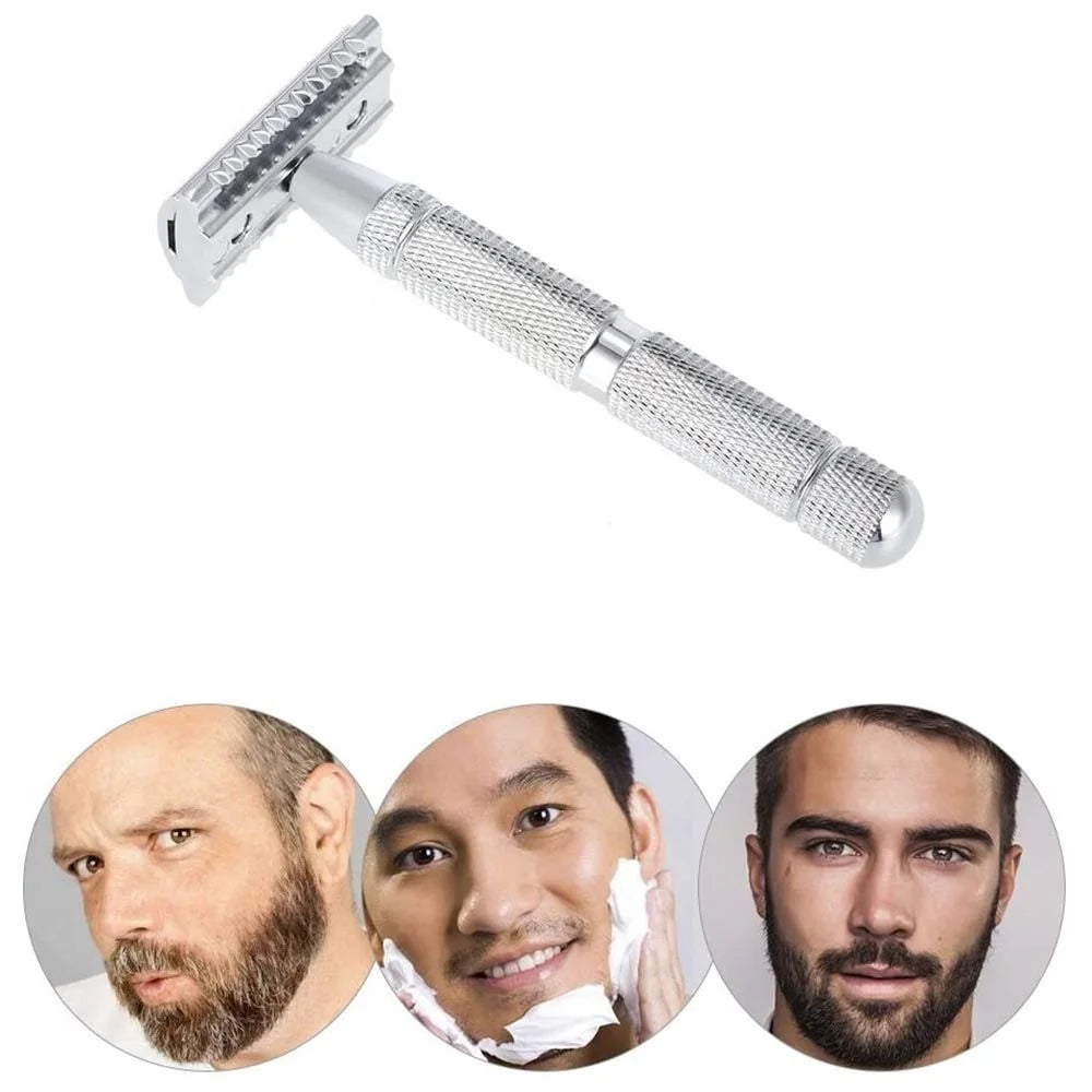 Rounded Bottom Stainless Steel Barber Razor with Knurled Handle Comfortable Grip Shaver for Home / Salon - 2