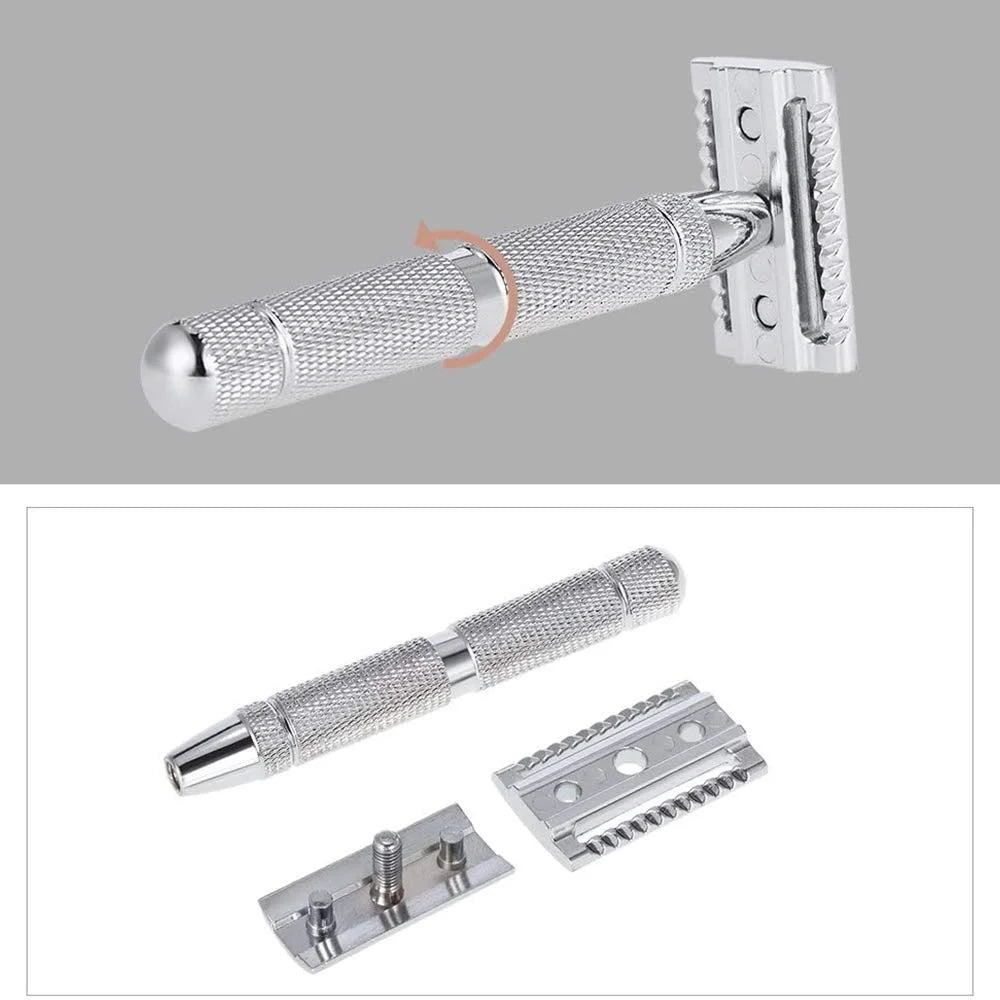 Rounded Bottom Stainless Steel Barber Razor with Knurled Handle Comfortable Grip Shaver for Home / Salon - 3