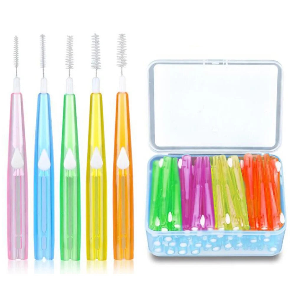 60Pcs Retractable Interdental Brushes Soft Bristle Teeth Cleaner Gum Care Fresh Breath Interdental Brushes - 5 Colors Mixed - 1