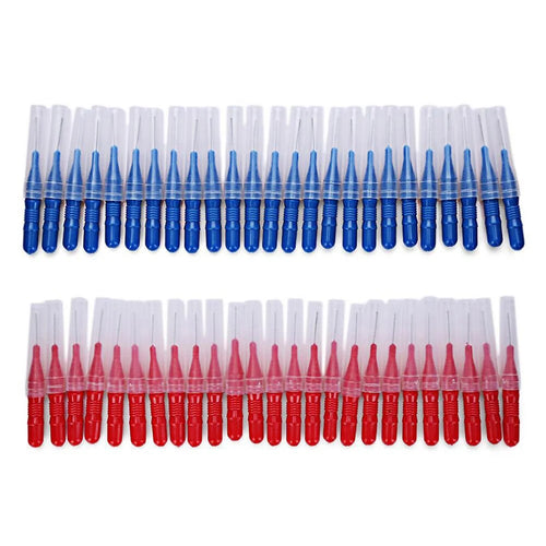 50Pcs Retractable Interdental Brushes Teeth Gap Cleaning Soft Bristles Interdental Brushes - Red+Blue - 1