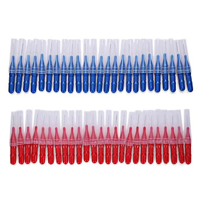50Pcs Retractable Interdental Brushes Teeth Gap Cleaning Soft Bristles Interdental Brushes - Red+Blue - 1