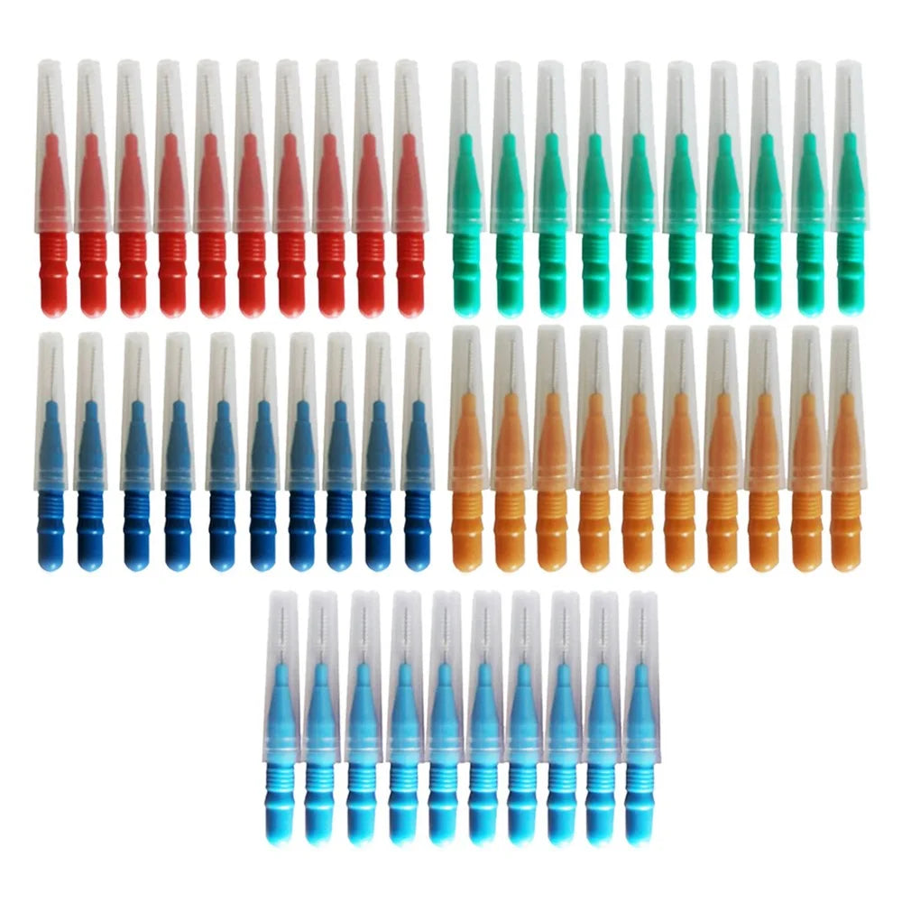 50Pcs Interdental Brushes Retractable 5 Mixed Colors Gum Health Teeth Gap Cleaning Oral Care Tool - 1
