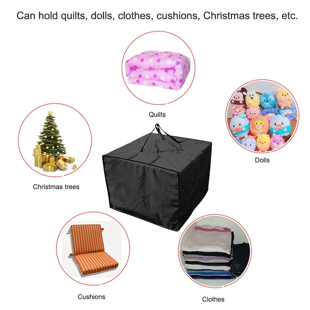 Water-resistant Seat Cushion Zipper Storage Bag with 2 Handles for Patio Furniture, 81x81x61cm - Black - 6