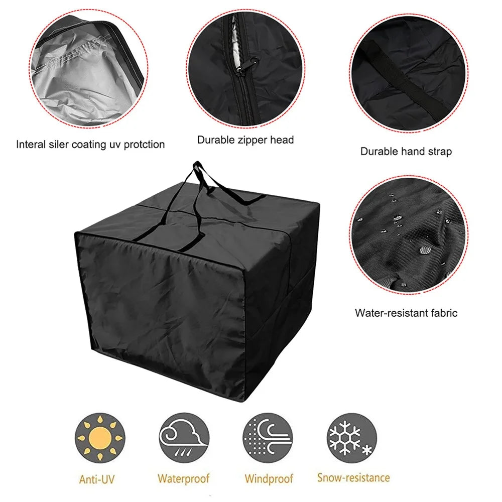 Water-resistant Seat Cushion Zipper Storage Bag with 2 Handles for Patio Furniture, 81x81x61cm - Black - 7