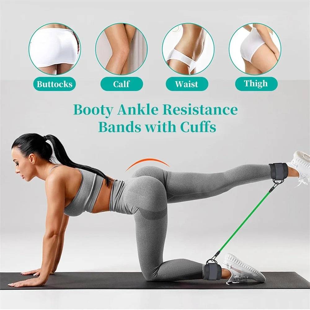 1 Pair Ankle Strap with 3 Resistance Bands for Leg Butt Exercise Training Workout Equipment - 2