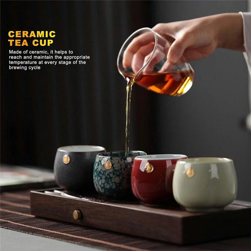 4Pcs / Set Retro Kiln Baked Tea Cups Japanese Style Ceramic Kung Fu Teaware for Tea Tasting - 2