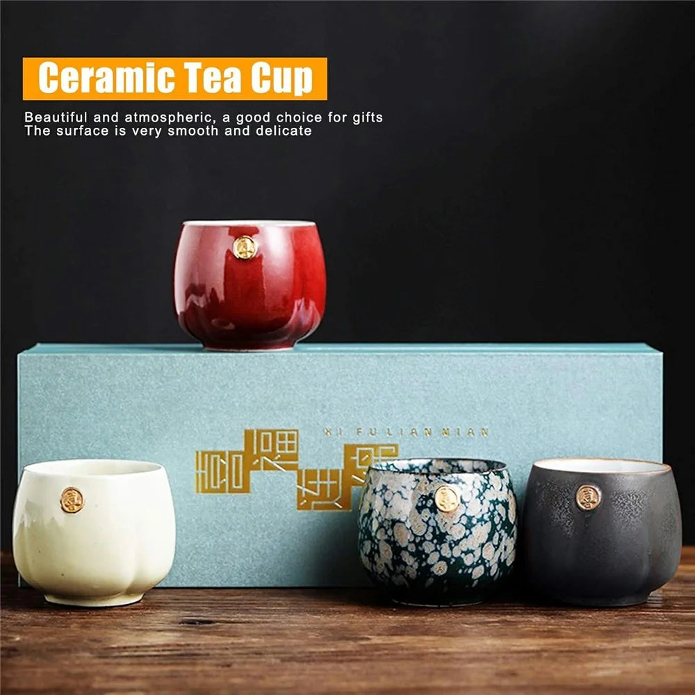 4Pcs / Set Retro Kiln Baked Tea Cups Japanese Style Ceramic Kung Fu Teaware for Tea Tasting - 3