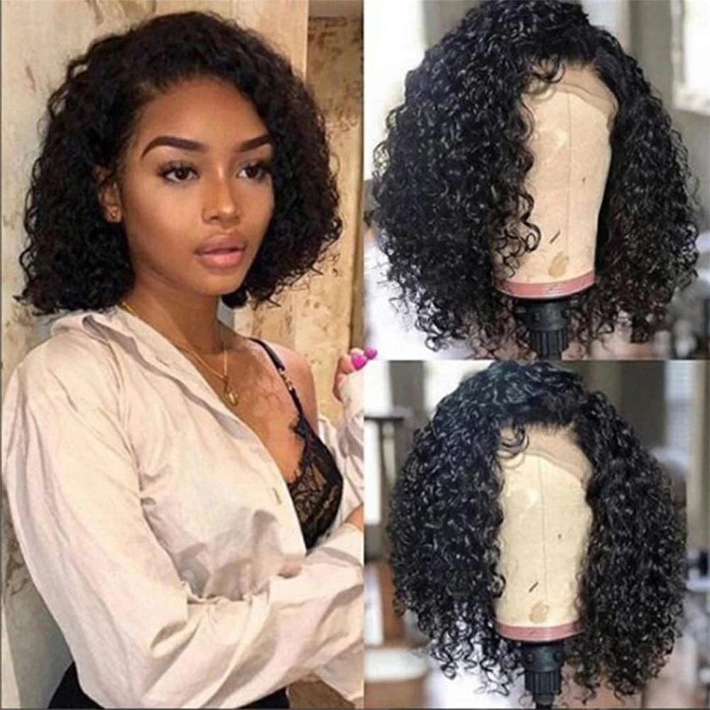 Black Short Curly Wig Human Hair for Women Soft Heat Resistant Adjustable Size Breathable Woven Net - 7