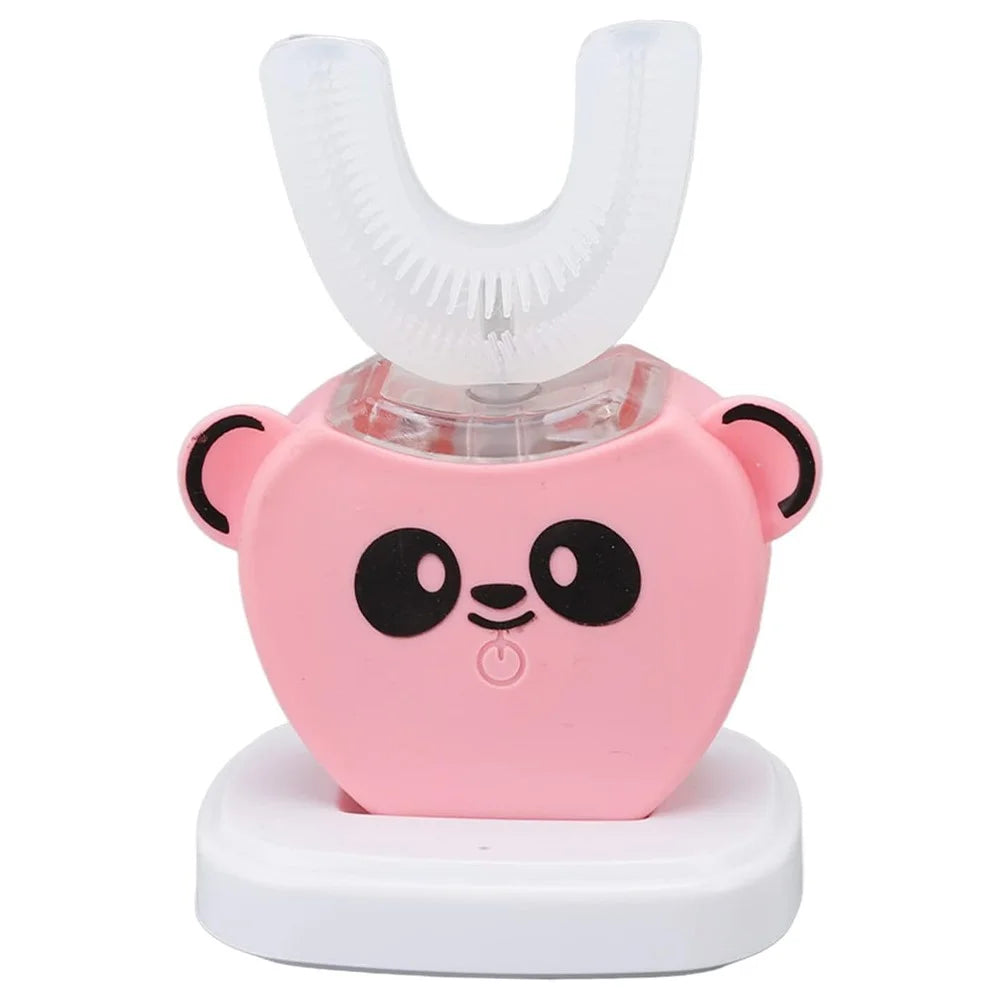 Cartoon Panda U Shaped Electric Toothbrush for Children Silicone Bristles Rechargeable Toothbrush - Pink - 1