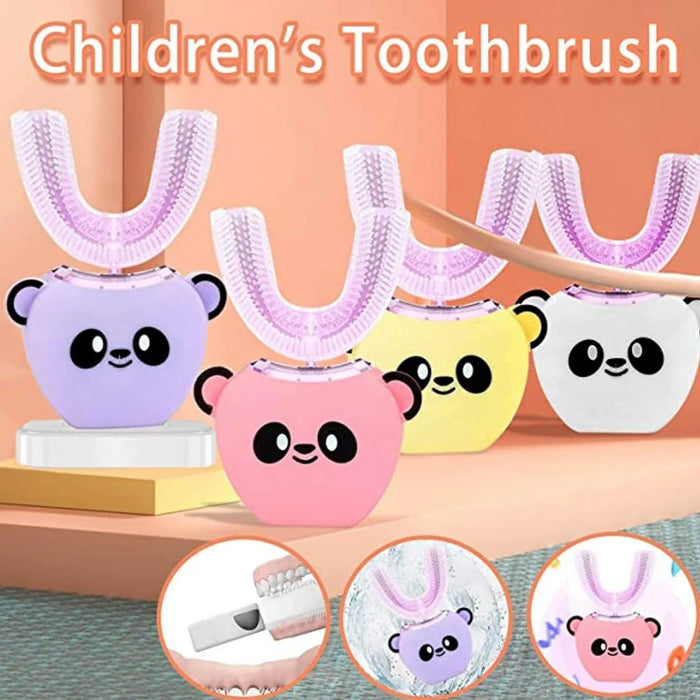 Cartoon Panda U Shaped Electric Toothbrush for Children Silicone Bristles Rechargeable Toothbrush - Pink - 6