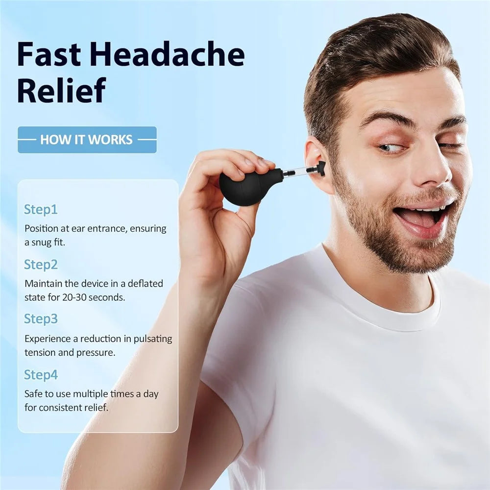 Ear Pressure Relief Device for Instant Headache Relief with 3 Interchangeable Ear Tips Migraine Ear Symptoms Reliever - Black - 3