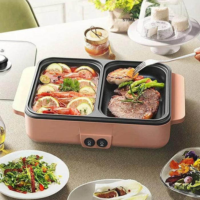 Multi-Function Electric Hot Pot Grill 2 in 1 Cooking Appliance with Dual Temperature Control - EU Plug - 3
