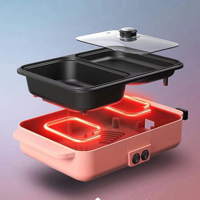Multi-Function Electric Hot Pot Grill 2 in 1 Cooking Appliance with Dual Temperature Control - EU Plug - 4