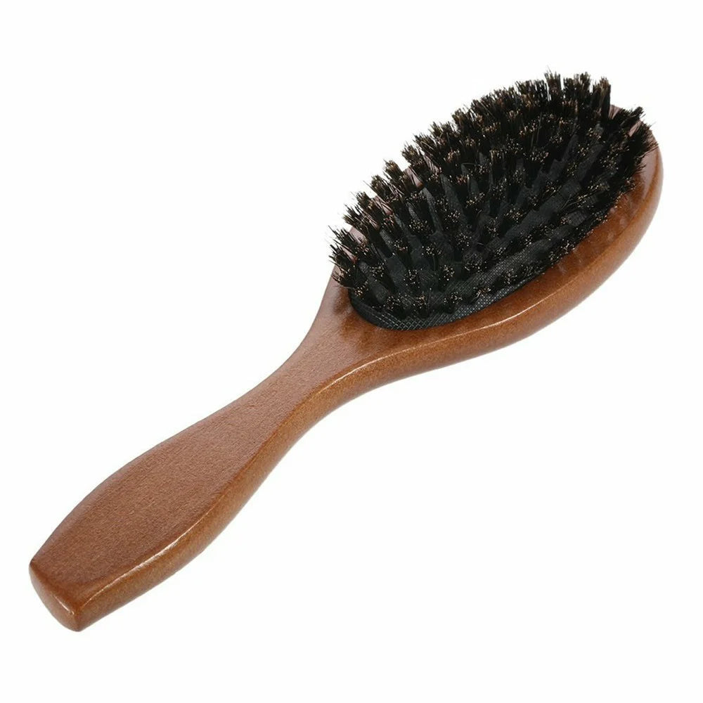 Natural Boar Bristle Hair Brush Anti Static Scalp Massage Comb with Wooden Handle for Long Thick Curly Hair - 1