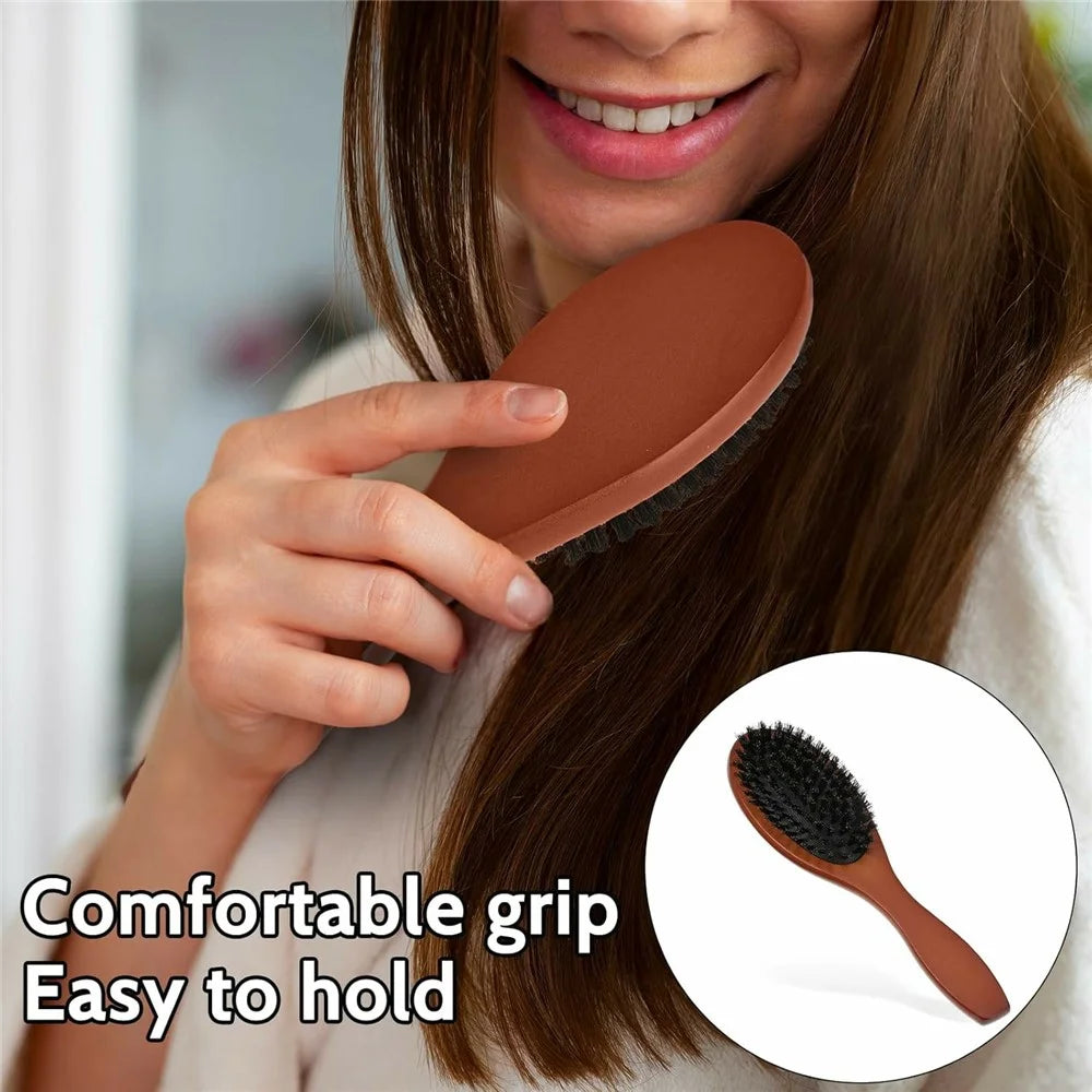 Natural Boar Bristle Hair Brush Anti Static Scalp Massage Comb with Wooden Handle for Long Thick Curly Hair - 4