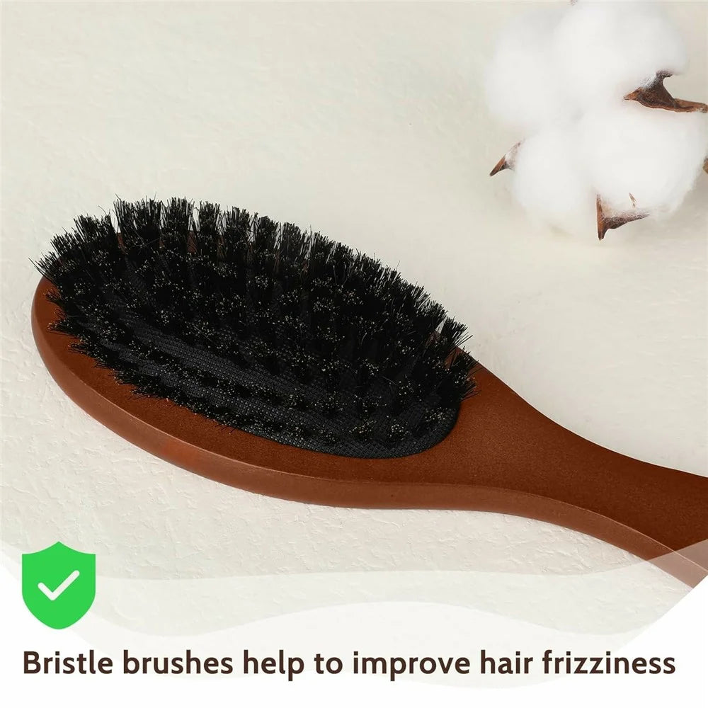 Natural Boar Bristle Hair Brush Anti Static Scalp Massage Comb with Wooden Handle for Long Thick Curly Hair - 5