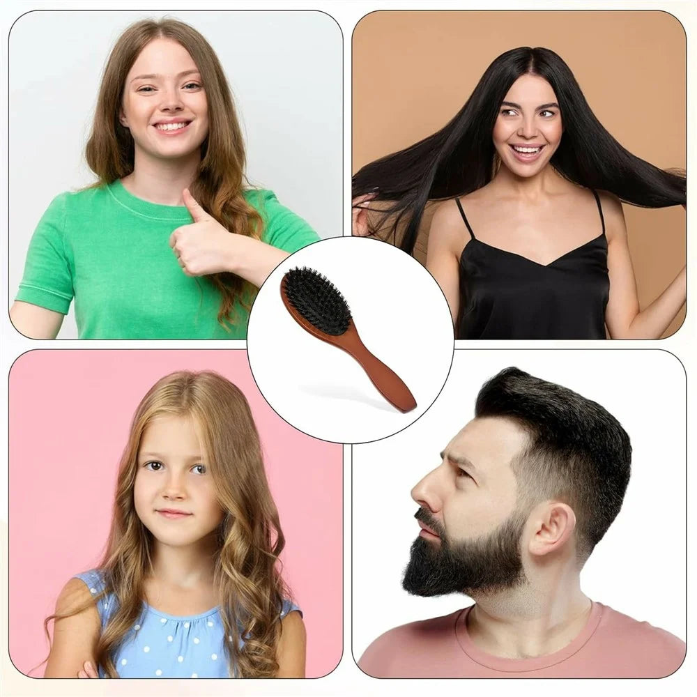 Natural Boar Bristle Hair Brush Anti Static Scalp Massage Comb with Wooden Handle for Long Thick Curly Hair - 6