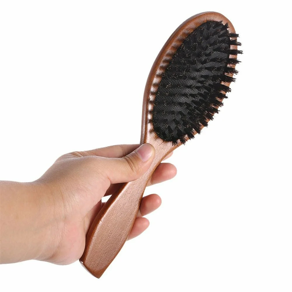 Natural Boar Bristle Hair Brush Anti Static Scalp Massage Comb with Wooden Handle for Long Thick Curly Hair - 7