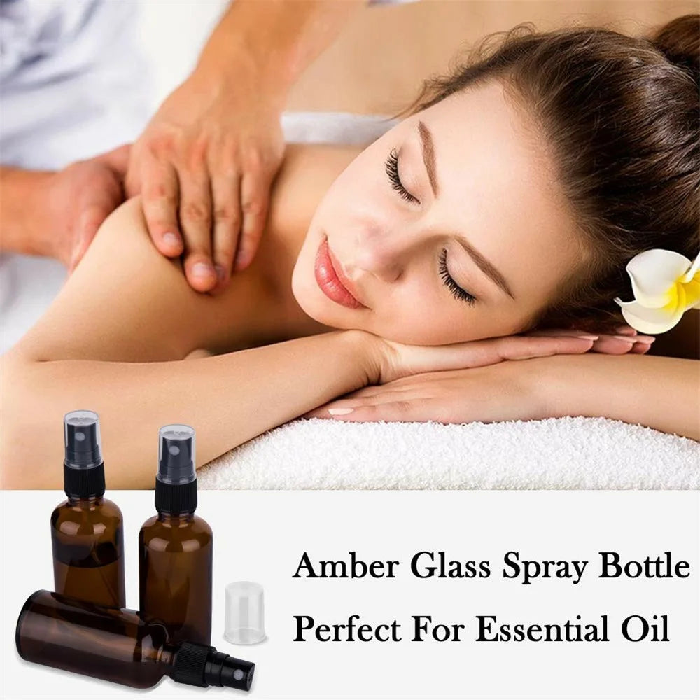 3Pcs 50ml Amber Glass Spray Bottle UV Protection Travel Fine Mist Sprayer for Oils Perfumes - 2