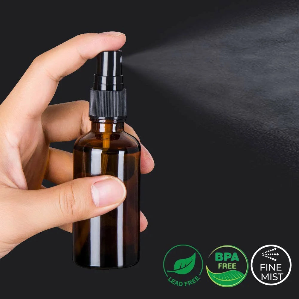 3Pcs 50ml Amber Glass Spray Bottle UV Protection Travel Fine Mist Sprayer for Oils Perfumes - 4