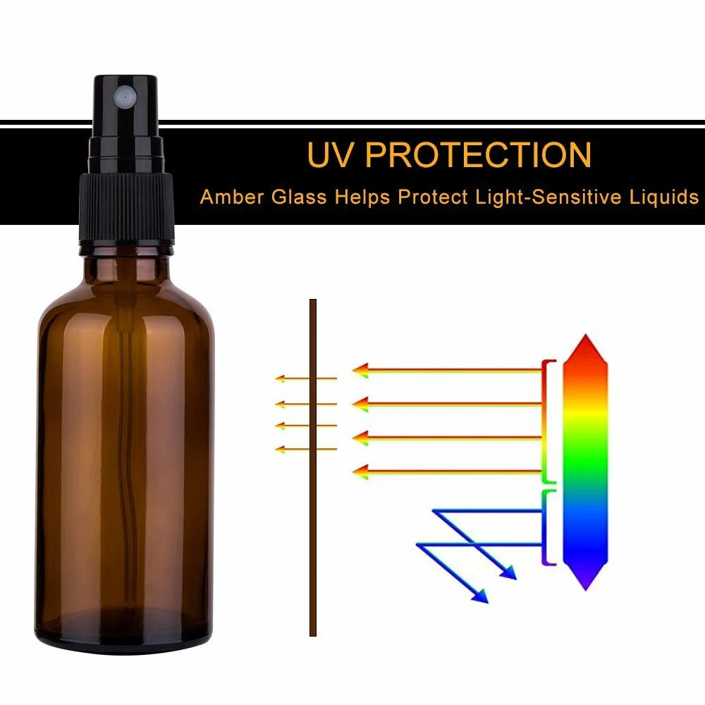 3Pcs 50ml Amber Glass Spray Bottle UV Protection Travel Fine Mist Sprayer for Oils Perfumes - 5
