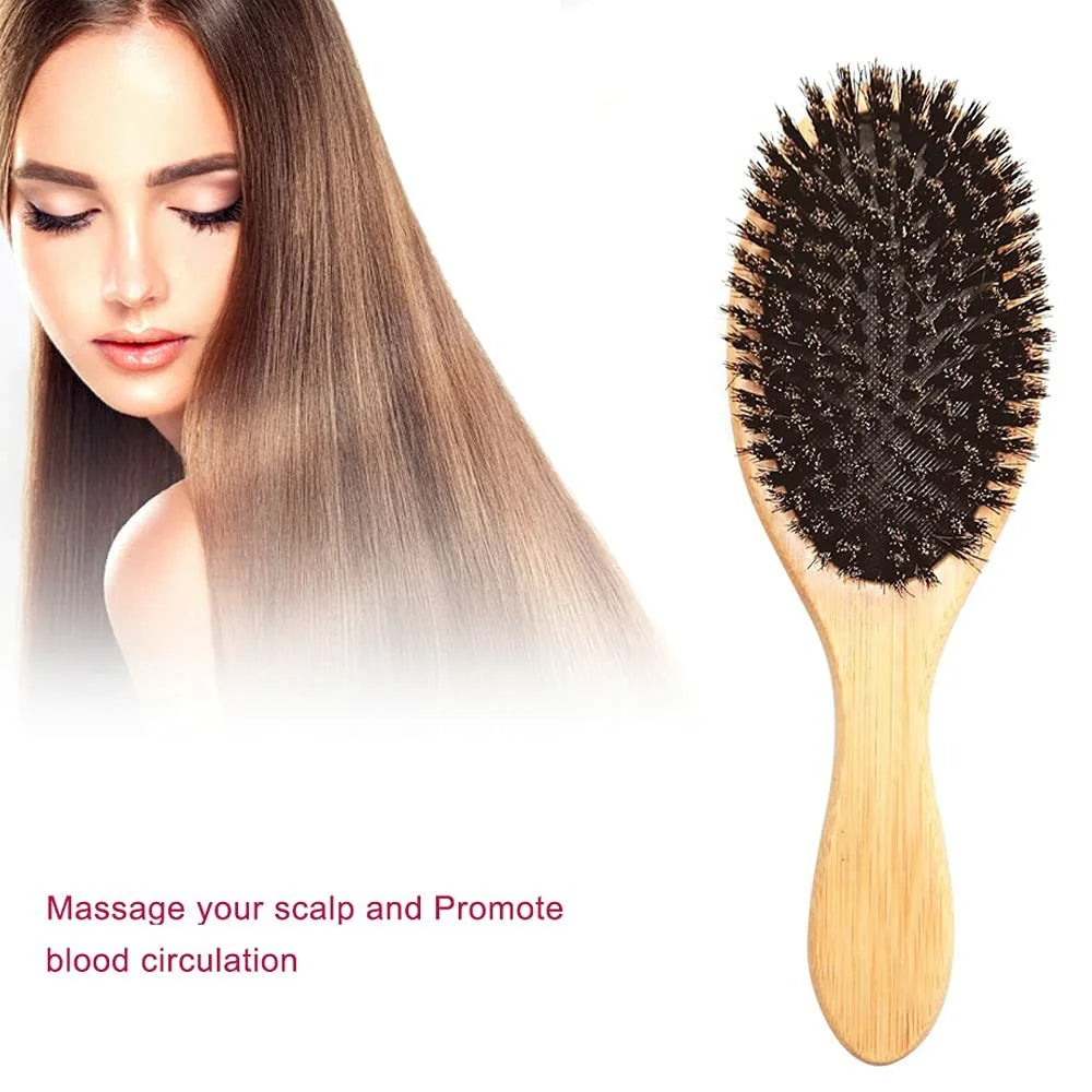 ZR-8050 Natural Bamboo Handle Scalp Massage Comb Portable Boar Hair Anti Static Brush Hair Care Tool - 2