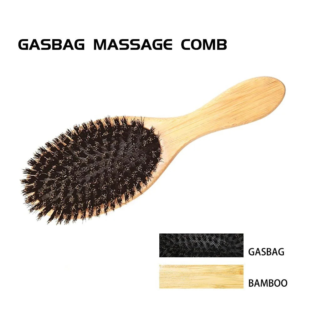 ZR-8050 Natural Bamboo Handle Scalp Massage Comb Portable Boar Hair Anti Static Brush Hair Care Tool - 3