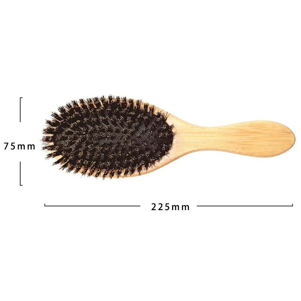 ZR-8050 Natural Bamboo Handle Scalp Massage Comb Portable Boar Hair Anti Static Brush Hair Care Tool - 6