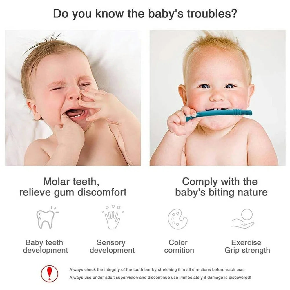 Baby Teething Toys 4Pcs Silicone Teether with Tube Brush Soft Hollow Design for Infant Oral Care (No FDA, BPA Free) - 2