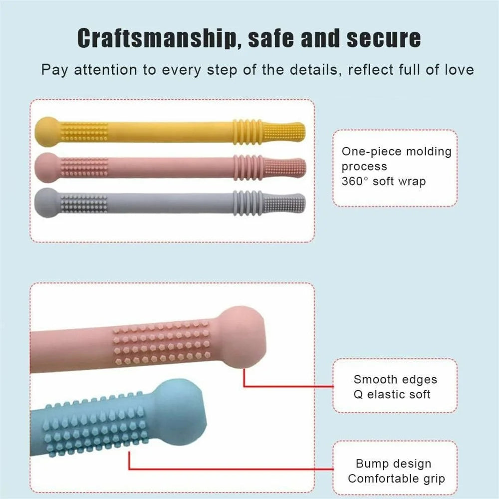 Baby Teething Toys 4Pcs Silicone Teether with Tube Brush Soft Hollow Design for Infant Oral Care (No FDA, BPA Free) - 3